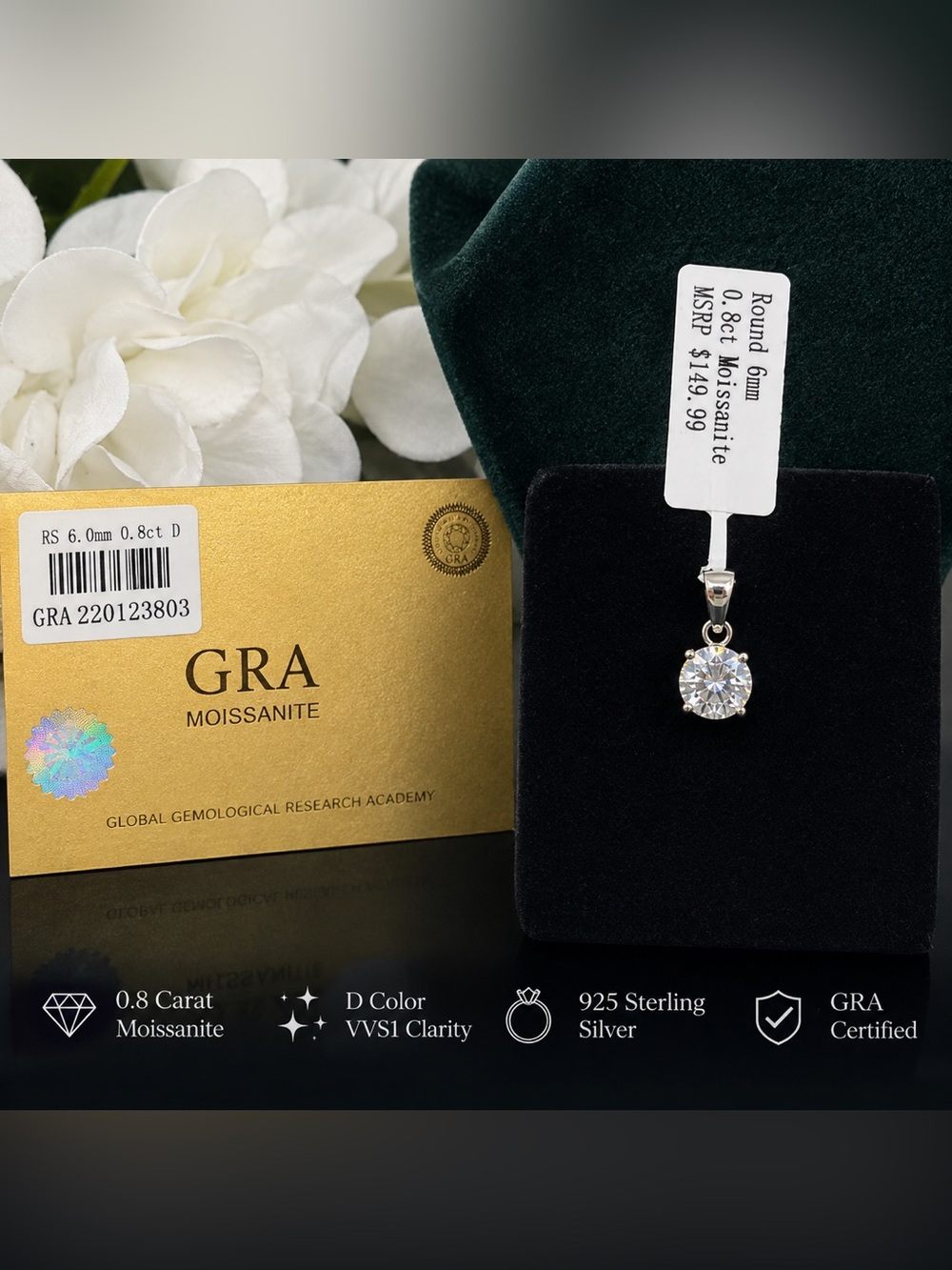 Sterling & Moissanite Round Brilliant Pendant with GRA - $150 retail